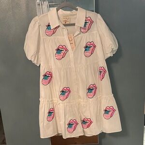 Fantastic Fawn White Dress with Pink and Red Accents